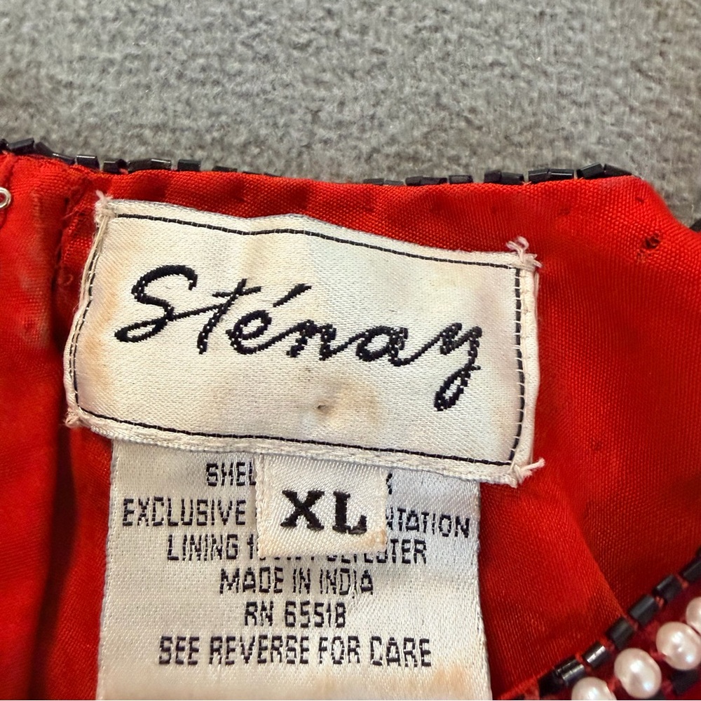 Stenay Vintage Women's Red Silk Black & White Beaded Formal Top- Size XL - Picture 8 of 12